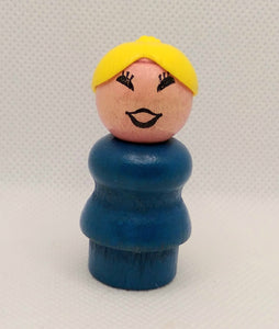 Blue Bodied Blonde Mom- all wood more angled eyes