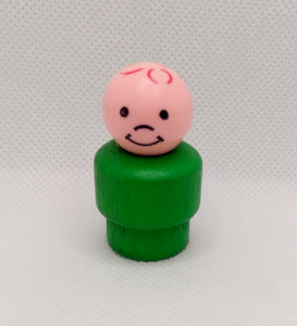 Green Body red stamped hair boy- wood body/plastic head no rim on waist