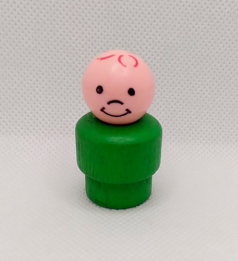 Green Body red stamped hair boy- wood body/plastic head no rim on waist