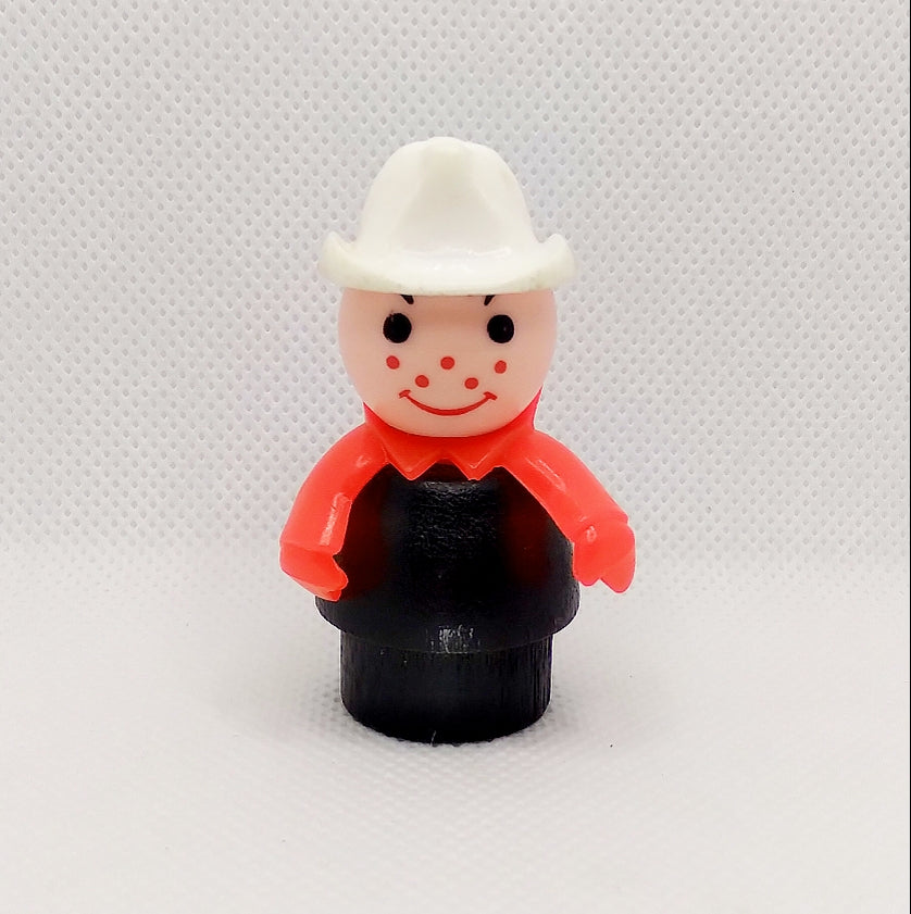 Black body white hat red arms fireman wood body/plastic head