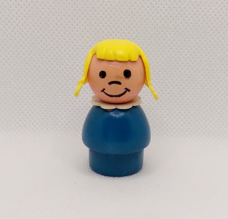 Blue body blonde pigtails girl- all wood- wider smile