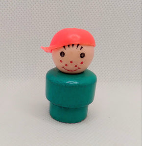 Turquoise body red hat boy wood body/plastic head