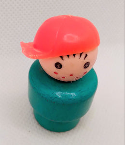 Turquoise body red hat boy wood body/plastic head