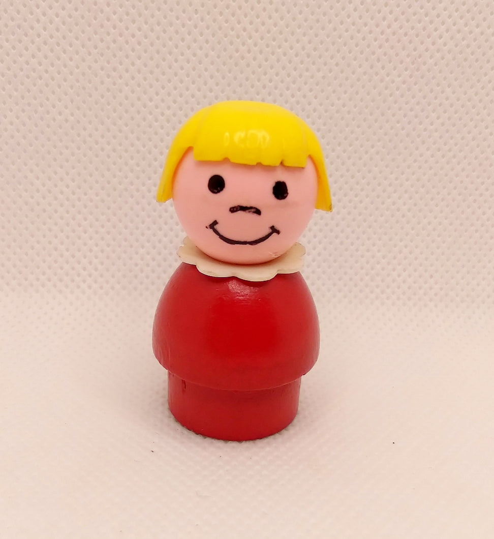 Red body blonde hair girl wood body/plastic head