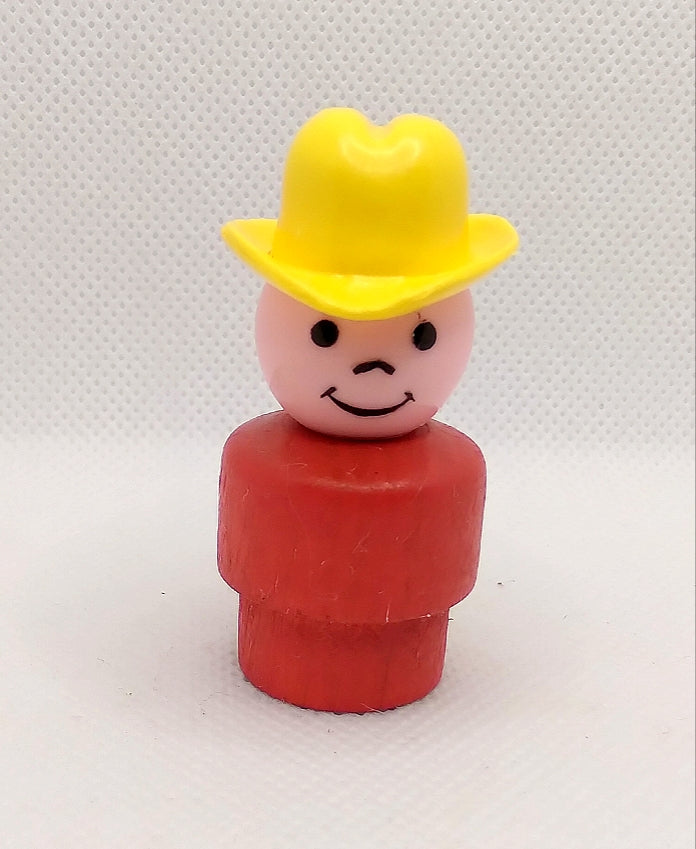 Cowboy Farmer Red Body Yellow Hat Boy wood body/plastic head