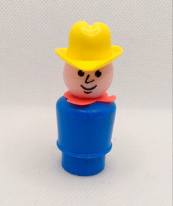 Farmer Man Blue Body Red Scarf Cowboy Yellow Hat
