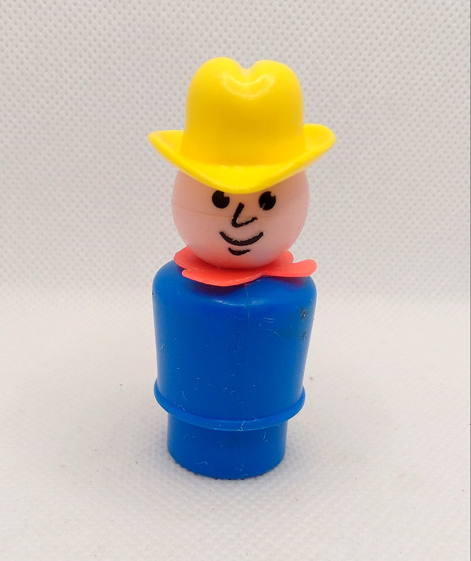 Farmer Man Blue Body Red Scarf Cowboy Yellow Hat