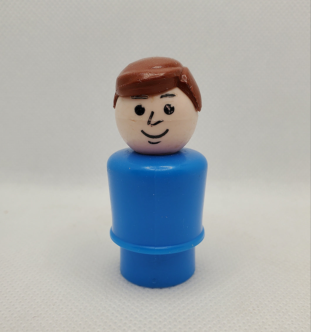 Blue Body Brown Molded Hair Dad (Hard to Find!) Only Made for Little People Neighborhood Set '89 and Jetliner Set '86-88