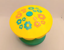 Load image into Gallery viewer, Umbrella Table Patio Set Turquoise table/yellow top Floral 1970-1973
