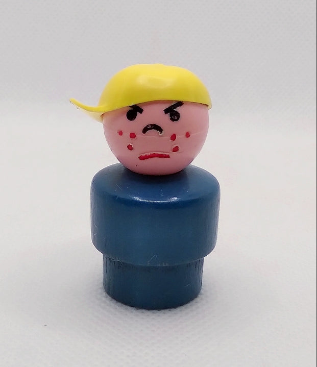 Blue Bodied Yellow Cap Angry Boy Butch Freckles Wood Body/ Plastic Head