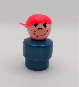 Blue Bodied Red Cap Angry Boy Butch Freckles Wood Body Plastic Head
